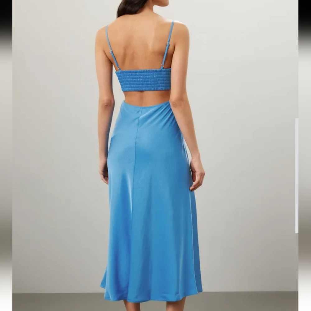ALC RTR Blue Spaghetti Strap Midi Cutout Satin Dress Size 4 - Picture 3 of 16